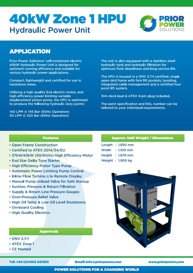 Electric Hydraulic Power Unit Datasheet